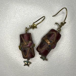 Handcrafted Burgundy Earrings with Star Detail